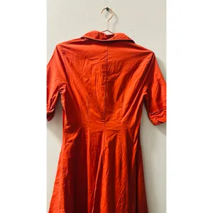 STAUD Red Cotton Blend Collared Neckline Front Button Closure Short Sleeve Dress thumbnail 11