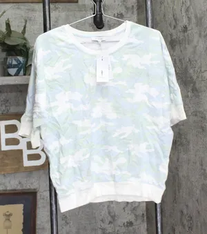 Skinny Girl Cookie Love Elbow-Sleeve Pullover Top Army Sage Montauk Camo Green L thumbnail 1