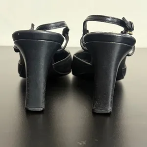 Vintage Prada Black Leather Square Toe Slingback Pump Size 35.5 Gold Buckle y2k thumbnail 7