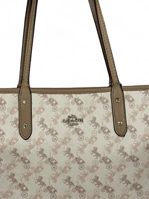 Coach Reversible City Tote Bag Beige Horse & Carriage Coated Canvas Leather thumbnail 2