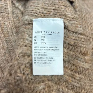 American Eagle Womens Tan Cable Knit Argyle Turtleneck Oversized Sweater Top XXS thumbnail 6