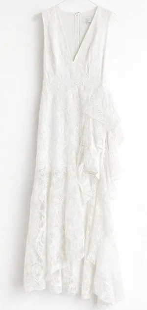 ONE33 Social White Lace Ruffle Midi Dress Size 4 High-Low‎ Formal Bridal Party thumbnail 1