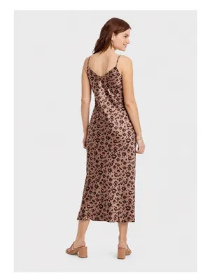 NWT Target A New Day Brown Satin Leopard Animal Print Midi Slip Dress Size M thumbnail 7