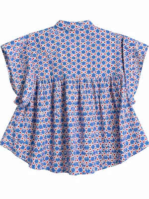 Ro's Garden Women's M Blue Red Floral Cotton Pintuck Puff Sleeve Blouse thumbnail 3