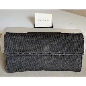 Authentic Bvlgari 7x4 Logomania Monogram Denim Patent Leather Long Wallet Italy thumbnail 4