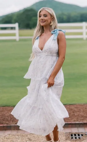 Ruffle Midi Dress White thumbnail 1