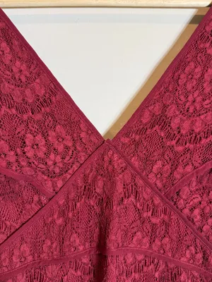 Foxiedox Anthropologie Clarinda Tiered Dress Women's Large Red Lace Formal Party thumbnail 8