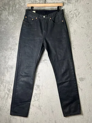 Levi's 501 Wax Coated Jeans Women's 27x30 Black High Rise Straight Leg Denim thumbnail 1