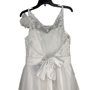 White Tulle Wedding Dress Sequin Pearl Embroidered Bodice Beach Bridal Gown thumbnail 9