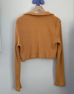 Free People Large Deep V Neck Collar Long Sleeve Rib Mustard Yellow thumbnail 3