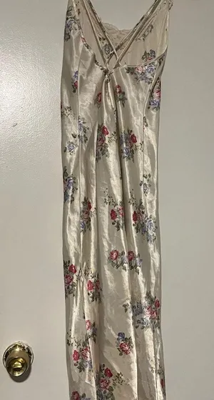 Vintage Floral Satin Slip Nightgown Lingerie Cottagecore pearl dangle midi dress thumbnail 3