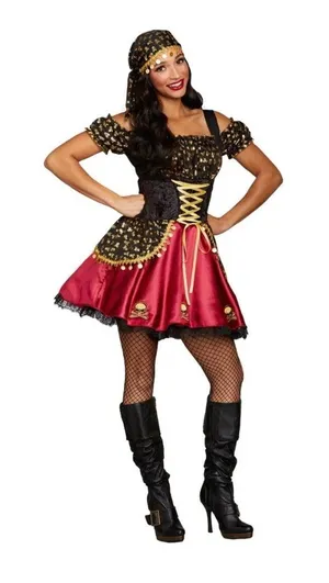 Walmart Womens Medium Pirate Costume With Gold Skull Details & Burgundy Skirt Gasparilla thumbnail 1