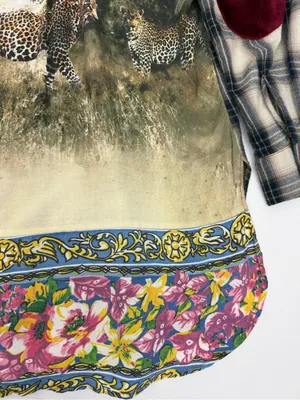 Aratta Silent Journey Cheetah Shirt-Dress Plaid Mixed Media Boho Bohemian thumbnail 14
