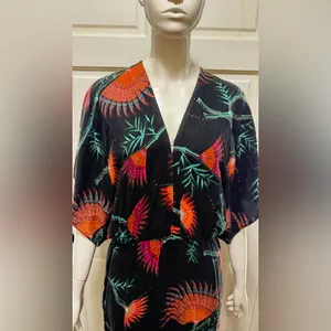 Farm Rio Anthropologie Valentina Black Maxi Orange Tropical Floral Print Sz S thumbnail 8