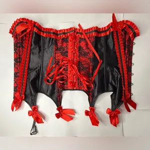 Source Unknown Corset Women's Size Small Red Black‎ Lace Ribbon Bedroom Feminine Body Shaper thumbnail 5