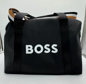 Hugo Boss Black Weekender Duffel Travel Gym Bag Striped Handles Zip Tote thumbnail 1