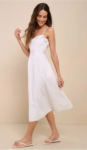 White lulus lace eyelet Spaghetti-Strap Midi Dress thumbnail 1