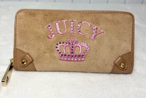 Juicy Couture Brown Wallet‎ with Pink Crown Embellishments NeW thumbnail 1