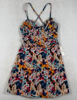 For Love & Lemons Floral Velvet Ruched Mini Dress Multicolor Small NWT thumbnail 1