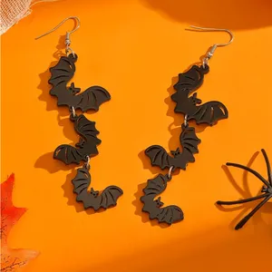 Cute 3 Black Bat Design Long Dangle‎ Earrings Cute Party Style Acrylic Halloween thumbnail 11