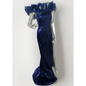 Sherri Hill 55328 Navy Blue Sequin Off-The-Shoulder Ruffle Gown – Size 00 thumbnail 4