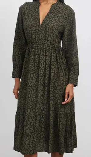 Rails Maple Dress Olive‎ Batik Cheetah Animal Print Midi V-Neck Long Sleeve M thumbnail 1