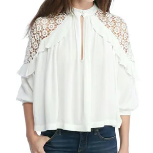 Free People Little Bit Of Love Lace Top White Small OB652064 Boho Crochet Ruffle thumbnail 1