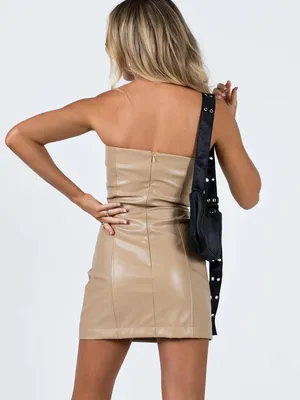 Princess Polly Hailey Strapless Vegan Leather Mini Dress Beige Size 8 NWT thumbnail 3