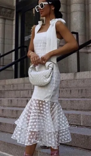 Lovers +‎ Friends Day Keeper midi dress in white with polka dot thumbnail 1