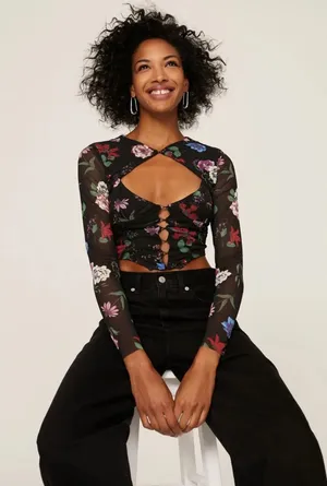 NWT AFRM X Revolve Macie Floral Mesh Cutout Corset Top size Small thumbnail 1