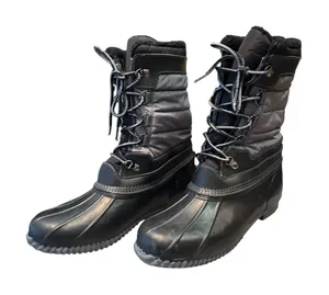 Lands End Womens 502432 Lined Winter Duck Boots‎ Mid Calf Lace Up Black Gray 11 thumbnail 1
