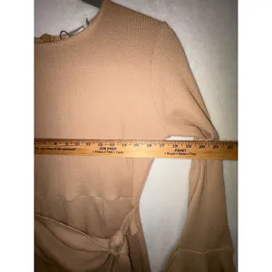 Hello Molly You for Me Beige Waffle Knit‎ Wrap Mini Dress Bell Sleeve US 6/M NEW thumbnail 5
