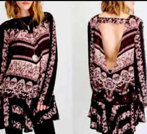 Free People Smooth Talker Long Sleeve Open Back Boho Tunic Dress thumbnail 2