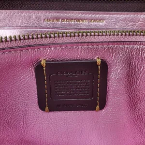 Coach Accordion Zip Wallet Check Burgundy Glovetanned Leather 24377 Pink Inside thumbnail 5