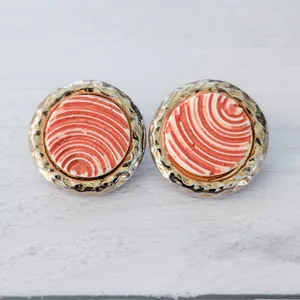 Vintage Clip On Earrings Orange & Cream Circle thumbnail 2