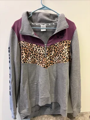 Victoria's Secret PINK Gray & Berry Crew Pullover thumbnail 1