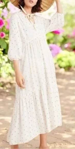 Anthropologie Augustine Tiered Sheer Maxi Dress Milk Maid Cottagecore Feminine L thumbnail 1