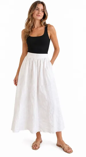 Dissh Gemima White 100% Linen Maxi Skirt Size US 2 NWT Lined A-Line Coastal thumbnail 1