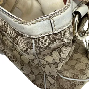 Gucci Sukey Medium Tote Monogram Canvas White Trim Pleated Handbag Charm thumbnail 16