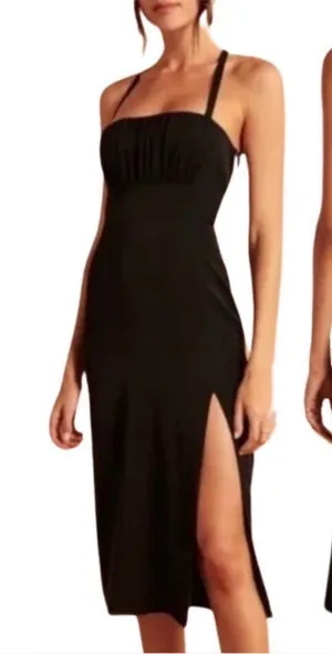 NWT Abercrombie‎ & Fitch Criss Cross Back Midi Dress in Black Size Large thumbnail 1