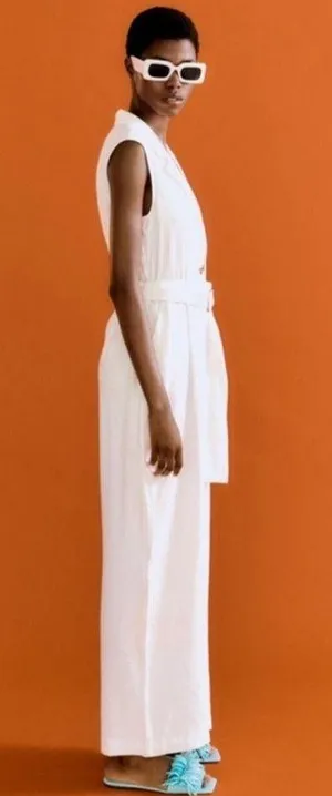 Zara off-white Belted Wrap Jumpsuit BLOGGERS FAV! NWT thumbnail 8
