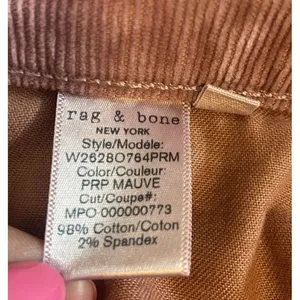 Rag & Bone Nina High-Rise Ankle Skinny Corduroy Button‎ Fly Jeans Size 27 Mauve thumbnail 14