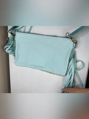 TTT Leathergoods Longhorn Lakota Cowhide Fringe Shoulder Bag Sky Blue thumbnail 6