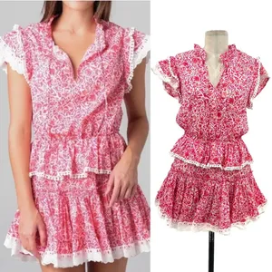 Misa Los Angeles‎ Lilian Dress Tiered Ruffle Animal Floral Print Pink Size XS thumbnail 2