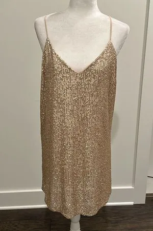 NWT Gentle Fawn Gold Sequin Party Dress Sz L thumbnail 1