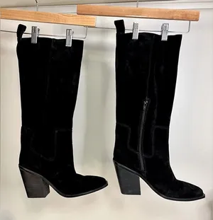 NWOB Steve Madden Western heel black suede boots sz 10 thumbnail 1