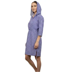 Title Nine 3/4 Sleeve Purple Striped 1/2‎ Zip Hooded Athleisure Dress Pockets XL thumbnail 2