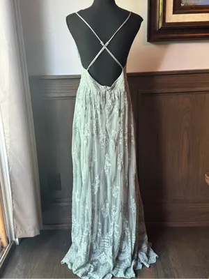 Wishlist Apparel Delicate Mint Lace V-Neck Spaghetti Strap Maxi Dress Large NWT thumbnail 4