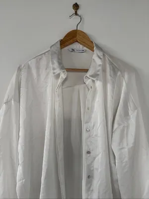 Zara White Satin-Look Button Front Blouse EUC thumbnail 2