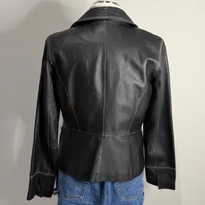 Modern Essentials Black Leather Jacket w Contrast Stitching Size M Size M thumbnail 3